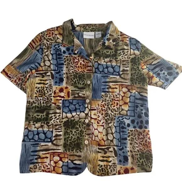 Alfred Dunner Womens 16 Multicolor Animal Print Short Sleeve Button Front Shirt‎ - Picture 2 of 5